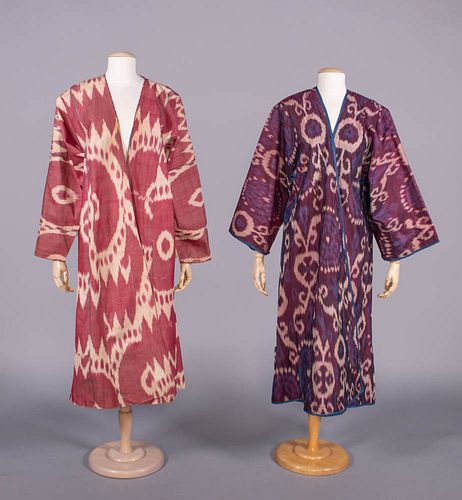 TWO SILK IKAT ROBES, UZBEKISTAN, LATE 19TH-EARLY 20TH C