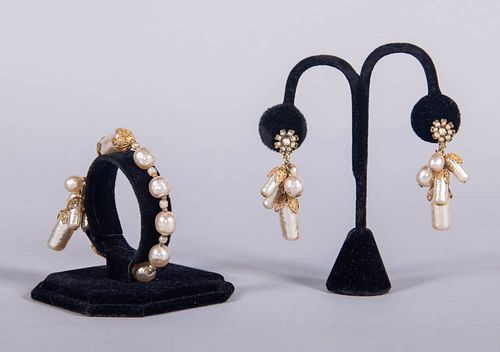 MIRIAM HASKELL PEARL EARRINGS & MATCHING BRACELET, USA, MID 20TH C