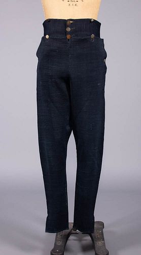 INDIGO LINEN KNIT FALL FRONT TROUSERS, 1820-1840
