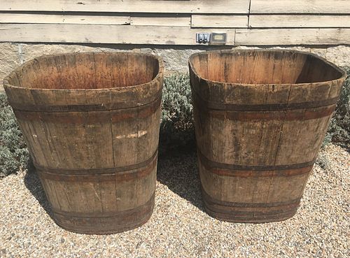 Pair of Large Signed Alsatian Wooden Master Grape Collection Tub Planters 