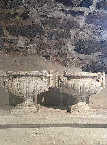 Rare Pair of French Handled Cast Iron Urns 