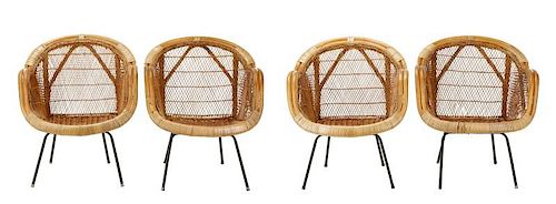 Set of 4 Franco Albini Style Rattan Chairs