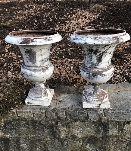 Pair of French 19th Century Cast Iron Medici Urns