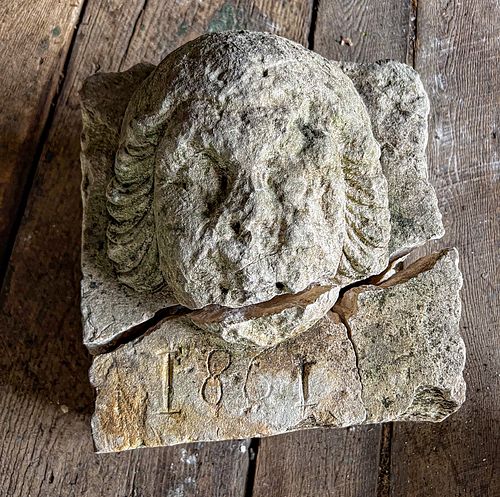 French Carved Limestone Head of a Cherub