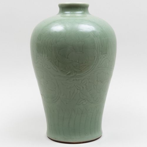 Large Chinese Longquan Celadon Glazed Meiping