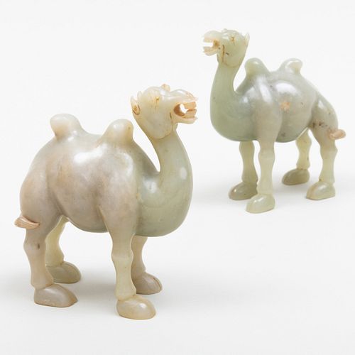 Pair of Chinese Carved Hardstone Models of Camels