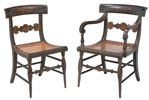 Two American Classical Paint Decorated "Fancy" Chairs