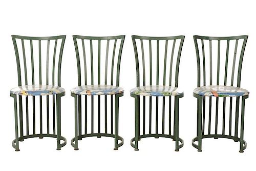 Four French Art Deco Wrought Iron Patio Chairs