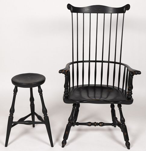 JEFFREY FIANT WINDSOR COMB-BACK ARMCHAIR AND STOOL