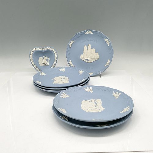 7pc Wedgwood Blue Jasper Holiday Plates + Coin Dish