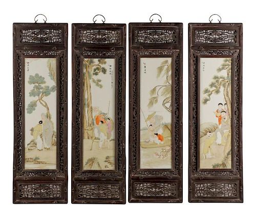 Set of Four Chinese Enameled Porcelain Screens
