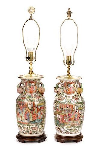 Pair, Chinese Rose Medallion Table Lamps