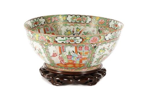 19th C. Chinese Export Rose Medallion Punch Bowl