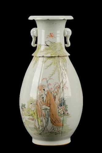 Chinese Hand Painted and Carved Vase