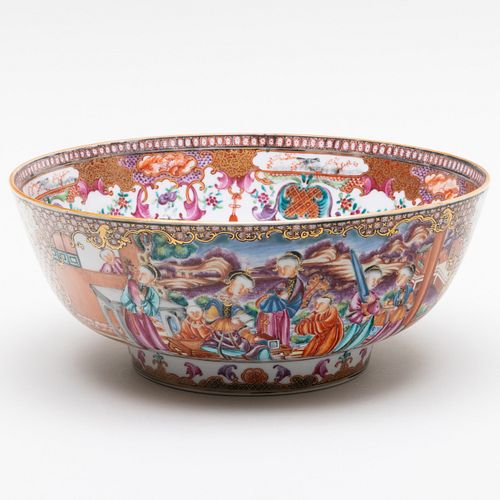 Chinese Export Mandarin Palette Porcelain Punchbowl