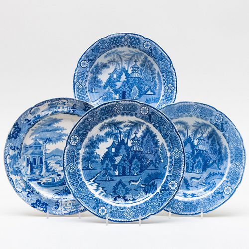 Set of English Blue and White Transfer Printed Plates