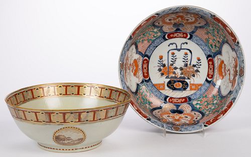 CHINESE AND JAPANESE EXPORT PORCELAIN PUNCH BOWLS, LOT OF TWO