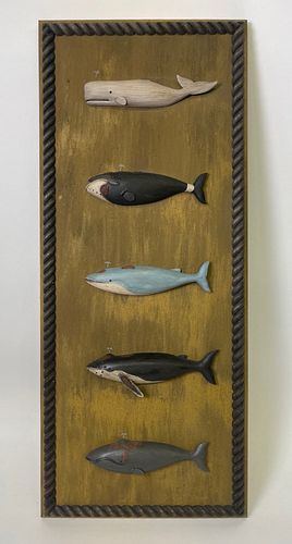 Brian Mitchell Hand Carved and Painted Five Species Whale Board