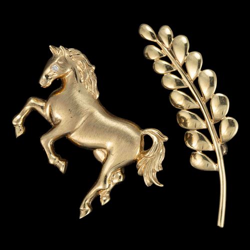 VINTAGE 14K YELLOW GOLD FIGURAL BROOCHES, LOT OF TWO