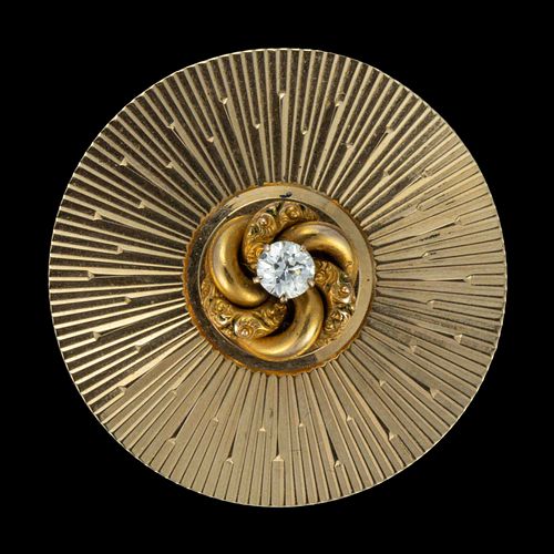 VINTAGE 14K YELLOW GOLD, ROLLED-GOLD, AND DIAMOND BROOCH / PENDANT