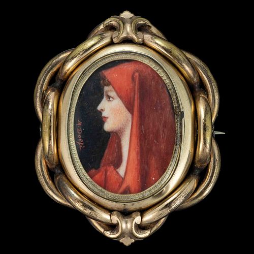 CONTINENTAL SCHOOL (19TH CENTURY) MINIATURE PORTRAITS IN GOLD-FILLED BROOCH