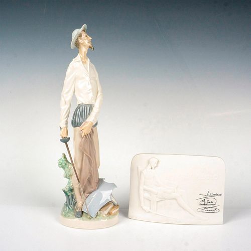 2pc Lladro Porcelain Don Quixote Figurine + Plaque - Lladro Porcelain Figurine