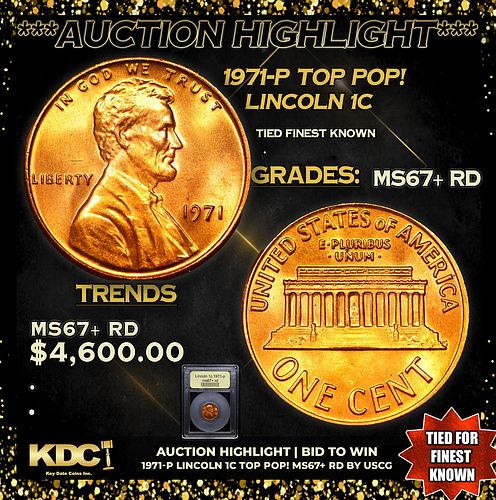 ***Auction Highlight*** 1971-p Lincoln Cent TOP POP! 1c Graded GEM++ RD BY USCG (fc)