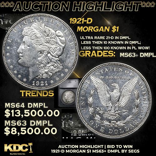 ***Auction Highlight*** 1921-d Morgan Dollar 1 Graded ms63+ DMPL BY SEGS (fc)