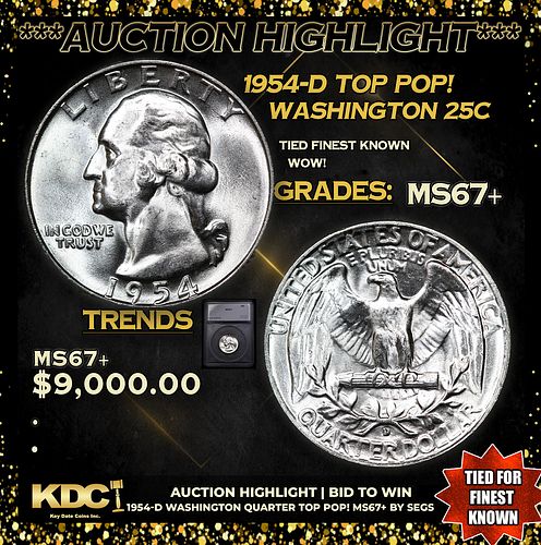 ***Auction Highlight*** 1954-d Washington Quarter TOP POP! 25c Graded ms67+ BY SEGS (fc)
