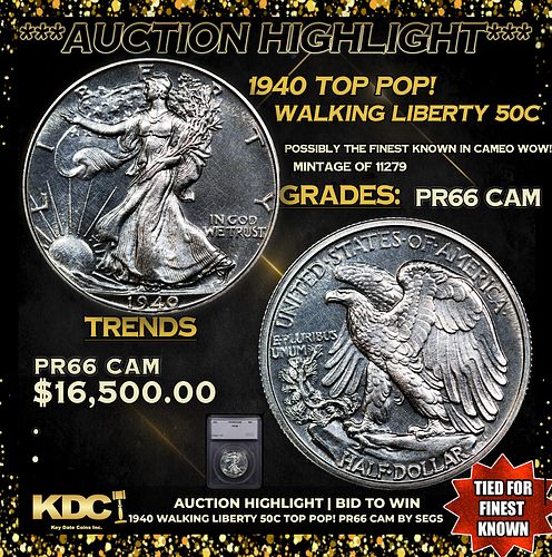 Proof ***Auction Highlight*** 1940 Walking Liberty Half Dollar TOP POP! 50c Graded pr66 cam BY SEGS (fc)