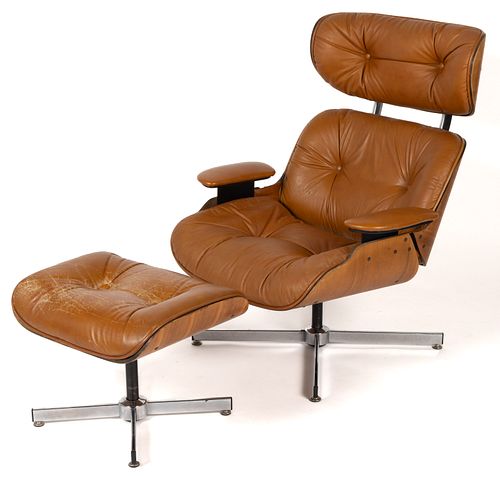 STYLE OF EAMES FOR HERMAN MILLER 670 / 671 MID-CENTURY MODERN CHAIR AND OTTOMAN