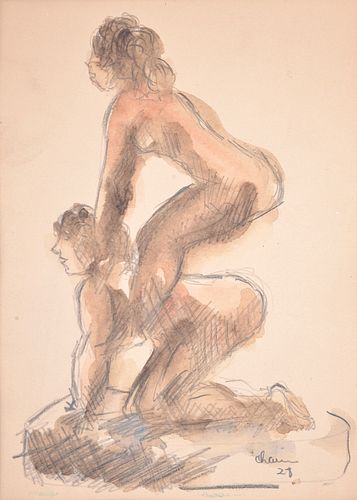 Chaim Gross Watercolor Painting, Nude Figures