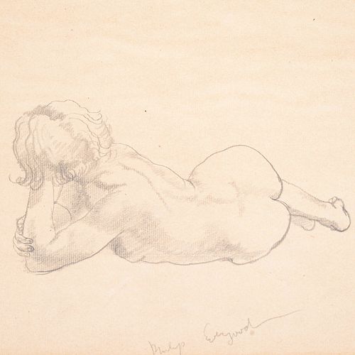 Philip Evergood Drawing, Nude Female Figure