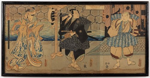 UTAGAWA KUNISADA I (TOYOKUNI III) (JAPANESE, 1786-1864) WOODBLOCK PRINT TRIPTYCH