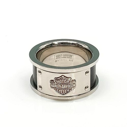 Harley Davidson Steel & Sterling Silver Black Band Ring
