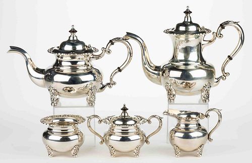 JAPANESE EXPORT 0.950 SILVER FIVE-PIECE COFFEE AND TEA SERVICE
