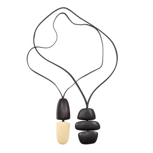 Collection of Two Ebony, Bone, Leather Necklace, Gerda Lynggaard for Monies