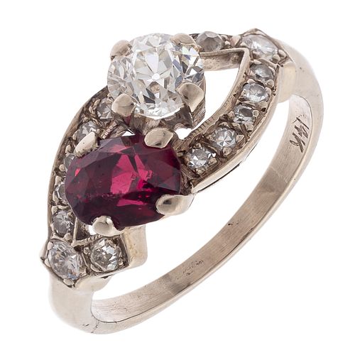 Diamond, Ruby, 14k White Gold Ring