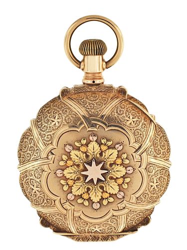 A late 19th century Illinois grade 103 pocket watch with four color gold case