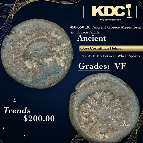450-350 BC Ancient Greece Mesembria in Thrace AE15 Ancient Grades vf+