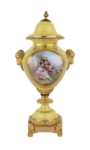 Sevres Ormolu-Mounted and Hand-Painted Porcelain Urn