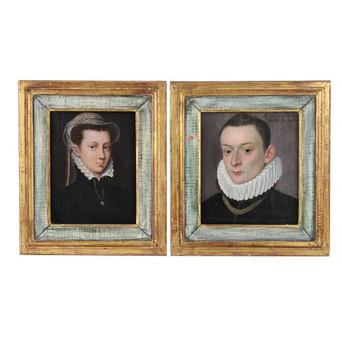 Manner of Francois Clouet, French 1510-1572, Pair of Portraits, Oil on Board