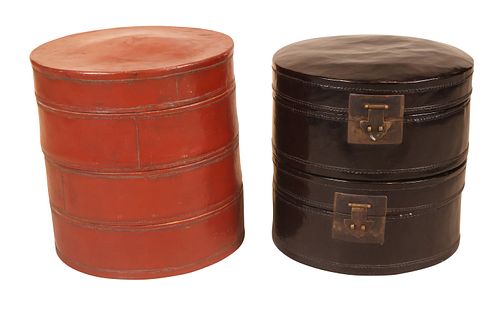 Three Asian Leather Hat Boxes