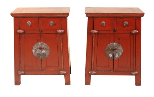 Pair of Chinese Red Tapered Cabinets