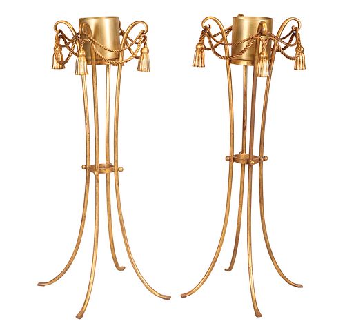 Pair of Gilt Metal Tassel-Decorated Plant Stands