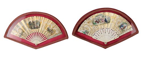 Pair of Shadowbox Framed Courting Hand Fans