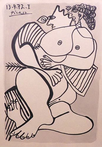 Pablo Picasso, Attributed: Reclining Nude Woman