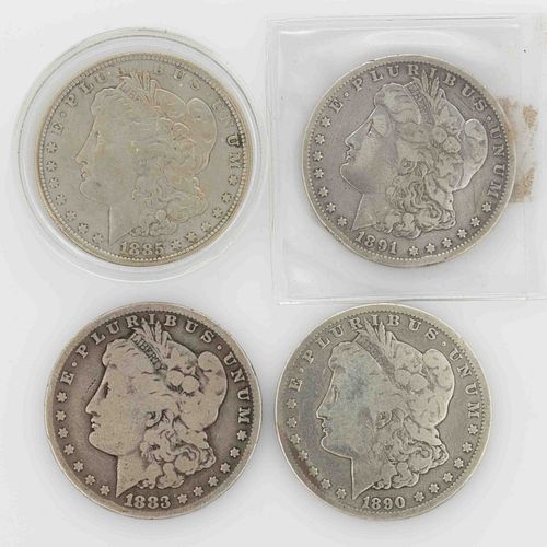UNITED STATES SILVER MORGAN ONE DOLLAR CARSON CITY MINT COINS, LOT OF FOUR