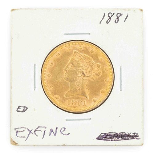 UNITED STATES GOLD 1881 LIBERTY HEAD EAGLE TEN DOLLAR COIN