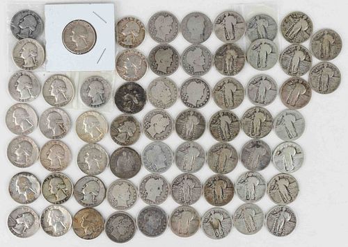 UNITED STATES SILVER ASSORTED QUARTERS, LOT OF 62